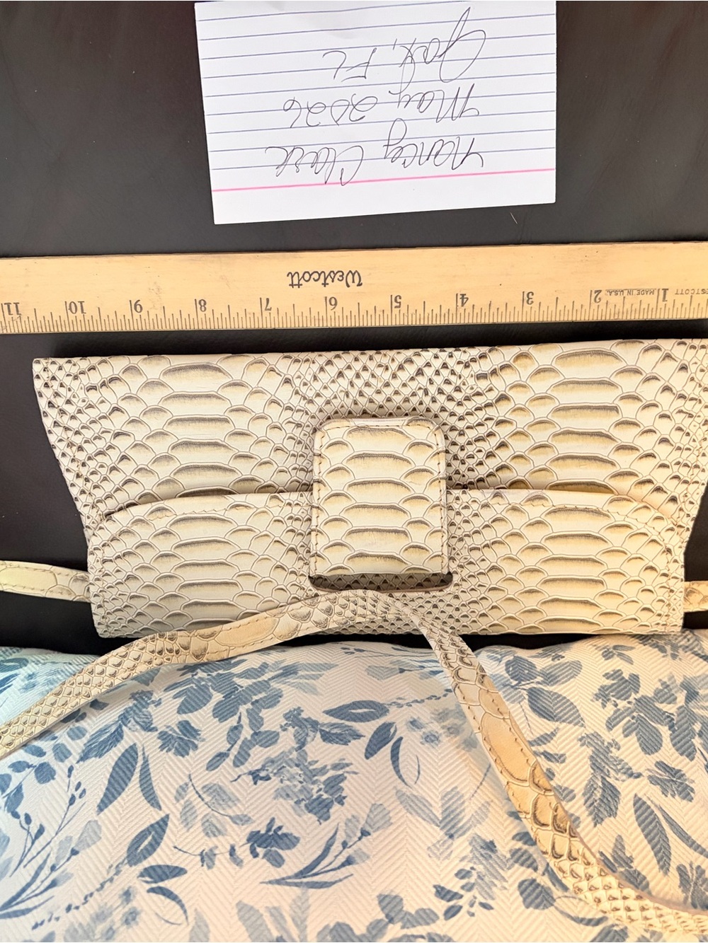 Cream Textured Snake-Embossed Decorative Bow Accent